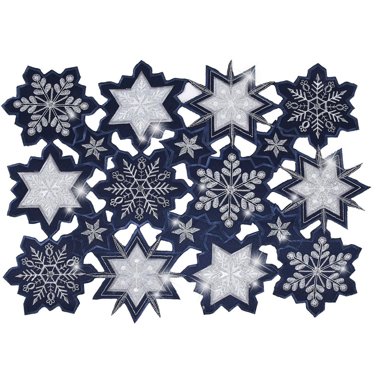 Christmas Table Runner Snowflake Navy Blue Table Decorations Navy Blue Embroided 54 inches Long Sparkle Sequin Silver Glitter Shiny Cutwork Holiday Festive Dining Decor New Year