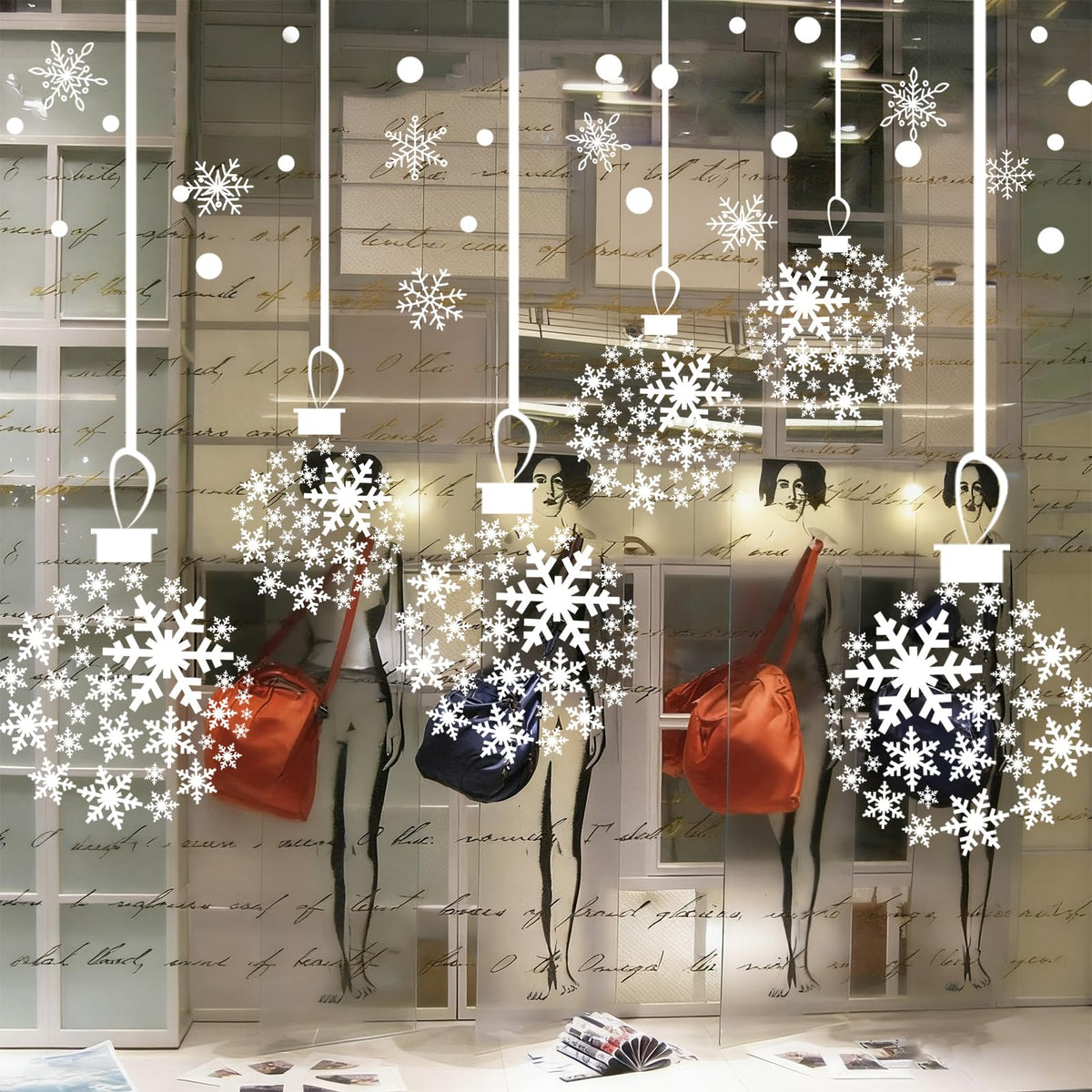 Christmas Window Clings,Xmas Tree Ball Snowflakes Window Stickers,Snowflake Window Clings Stickers for Glass, Xmas Decals Decorations Indoor Holiday (A1 Christmas)