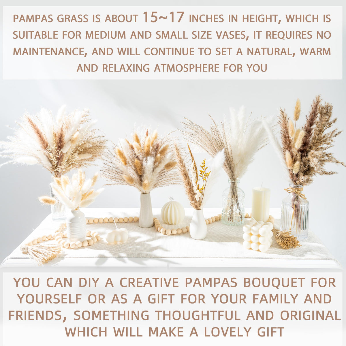 96PCS Natural Dried Pampas Grass Boho Home Decor Bouquet Phragmites Dried Flowers Bouquet for Wedding Floral Arrangements Living Room Decorations (96PCS)