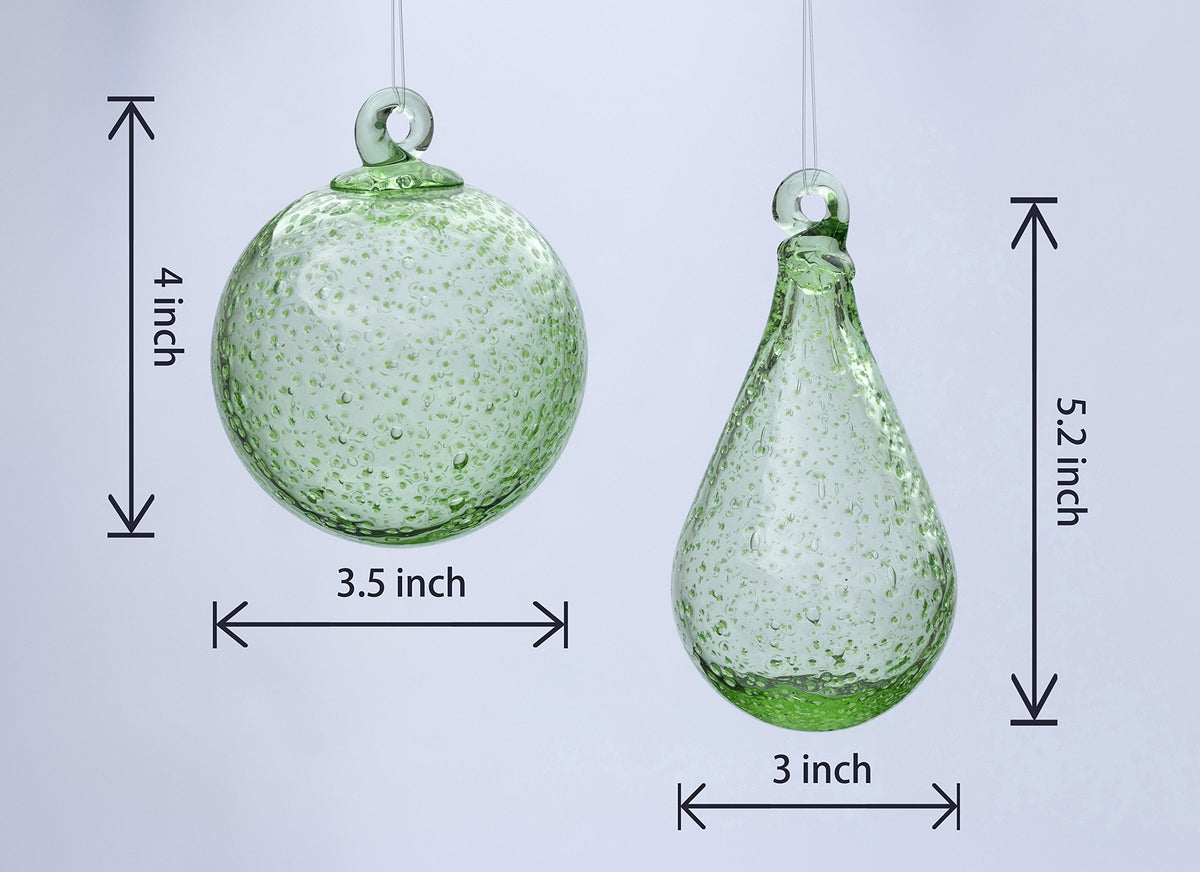 Artisan Crafts and Design Glow in The Dark Hand-Blown Round and Teardrop Glass Ornaments Indoor and Outdoor Garden Decor (Set of 2)