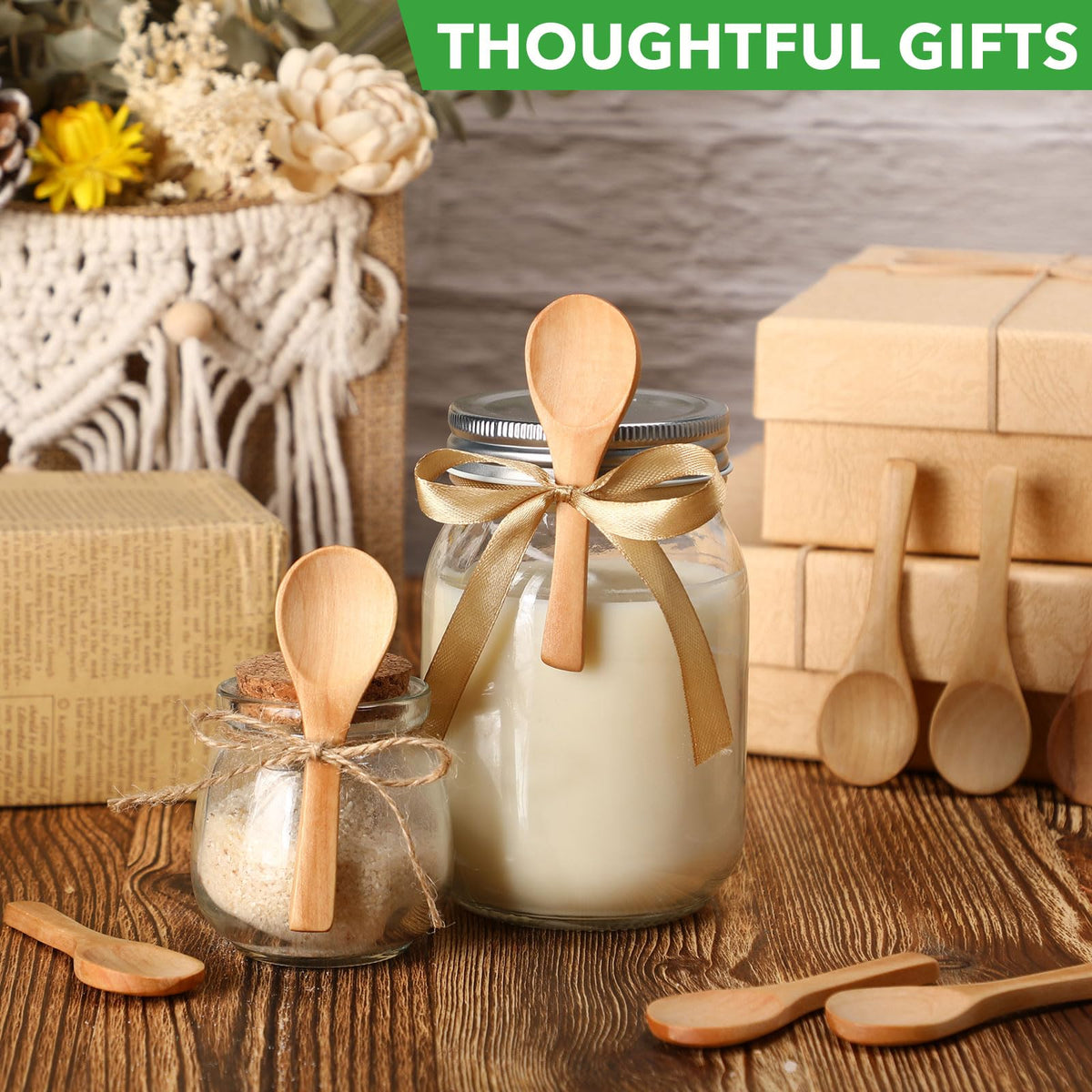Boao 100 Pcs Small Wooden Spoons, 3.5'' L, Mini Wood Natural Tiny Spoons Wooden Little Teaspoons for Jars Sugar Creamer Honey Spices Salt Kitchen Supplies (Light Brown)