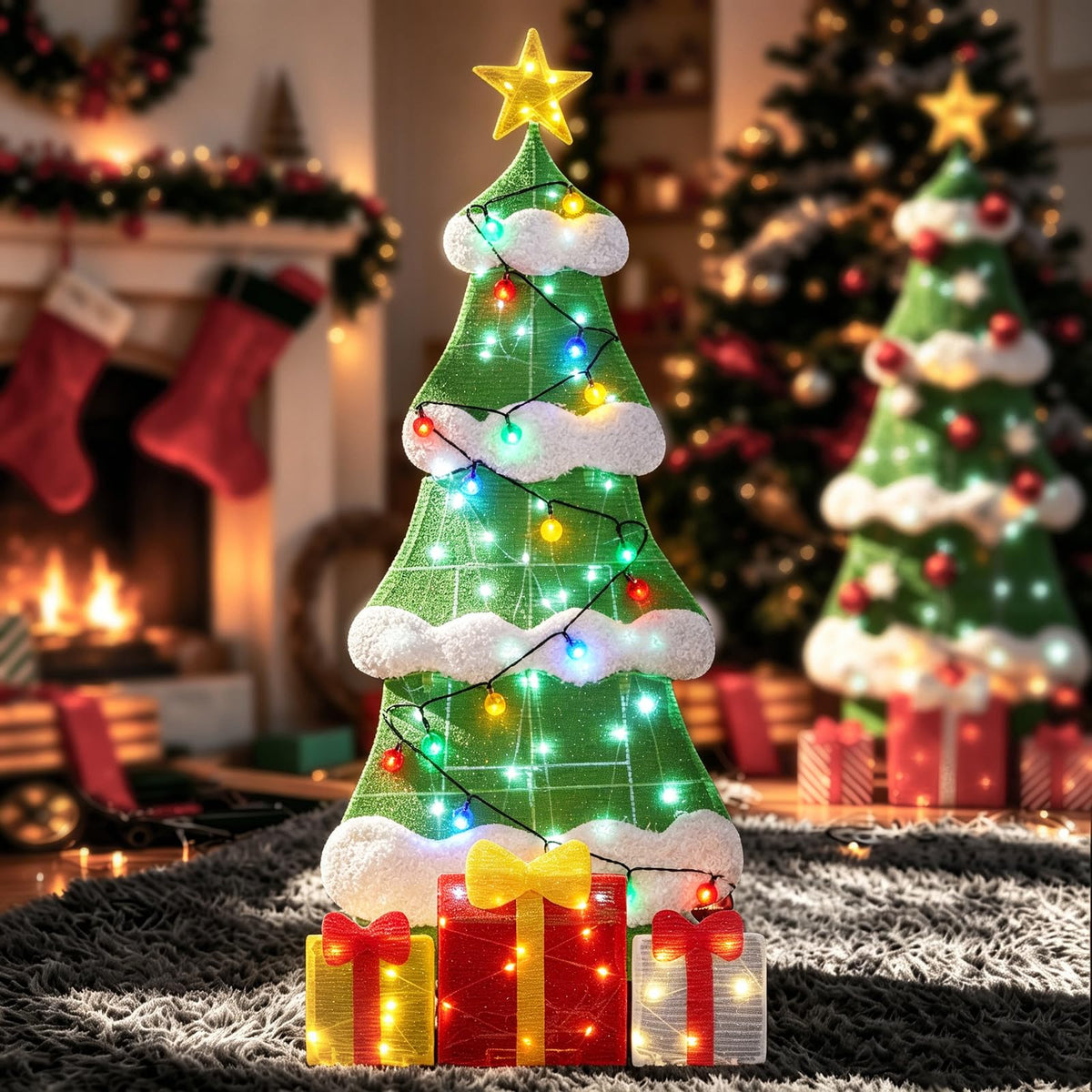 3ft 2D Christmas Tree Outdoor Decorations with 100 Twinkling LED Lights, 8 Light Modes, Large Holiday Yard Ornament for Patio, Lawn, Home (Sphere)