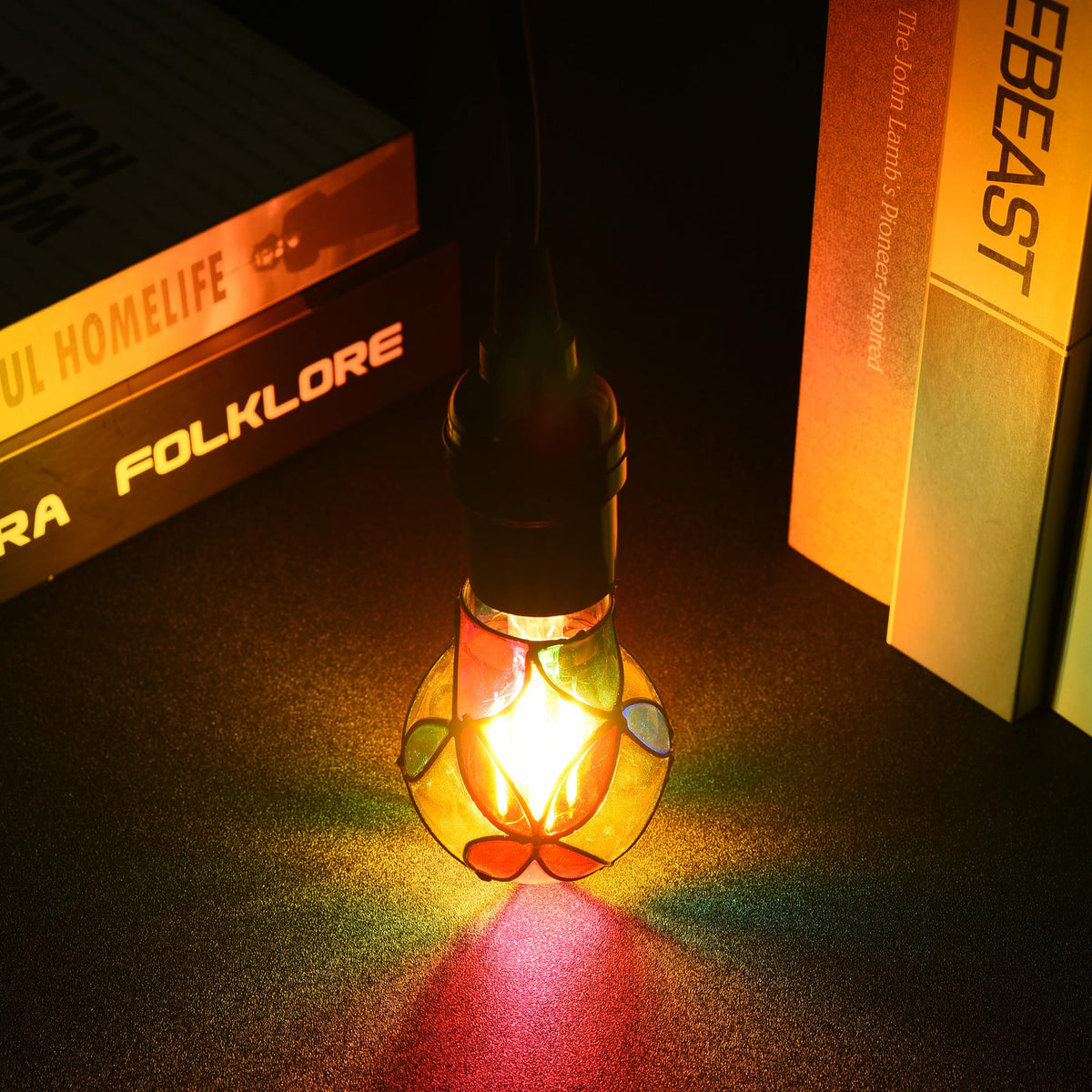 Kitmose 4 Pack Stained Glass Light Bulbs, LED Edison Light Bulb E26 3.5W Replacement Light Bulbs Tiffany Style for Bedroom Living Room Home Christmas Decoration