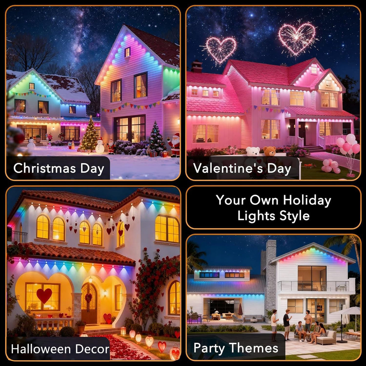Permanent Outdoor Lights,100ft RGB + IC Smart LED Eaves Lights with App & Remote Control, IP67 Waterproof,for Christmas and All Holiday Decor,Daily and Accent Lighting,House Roof and Garden Lighting
