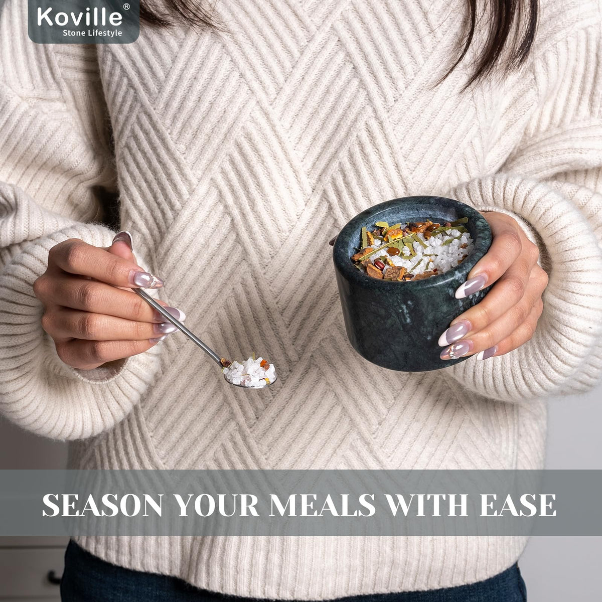Koville Indian Green Marble Salt Cellar with Lid 3.5", Stone Pepper Container & Spice Jars for Kitchen, Marble Salt and Pepper Holder, Stone Storage Box for Kitchen Counter, Spice Jar