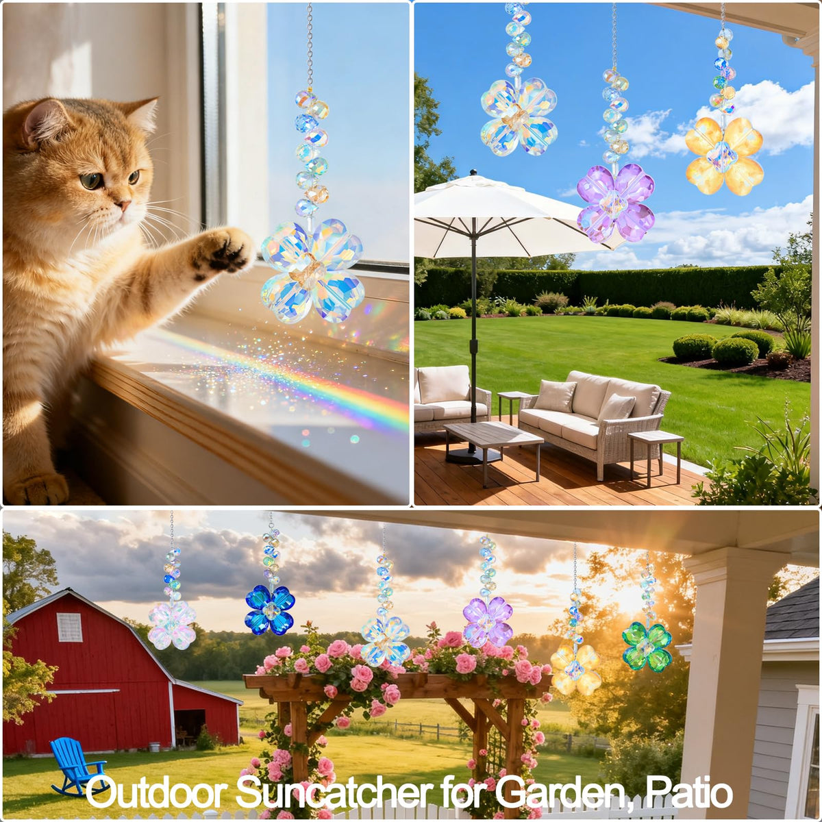 LUMITI 6pcs Crystal Clover Suncatchers Hanging Ornaments, Rainbow Maker Sun Catchers Indoor Window Outdoor Patio Garden Decor Gifts (Clover)