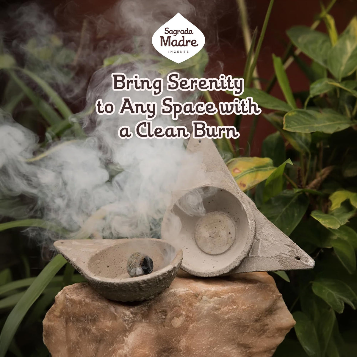 Sagrada Madre Incense Burner, Triangular Sahumador - Hand-Carved Cement Incense Holder, Ash Catcher for Sticks, Cones, Bombs & Smudges - 1 Piece, Perfect for Smudging, Yoga, and Meditation Accessories
