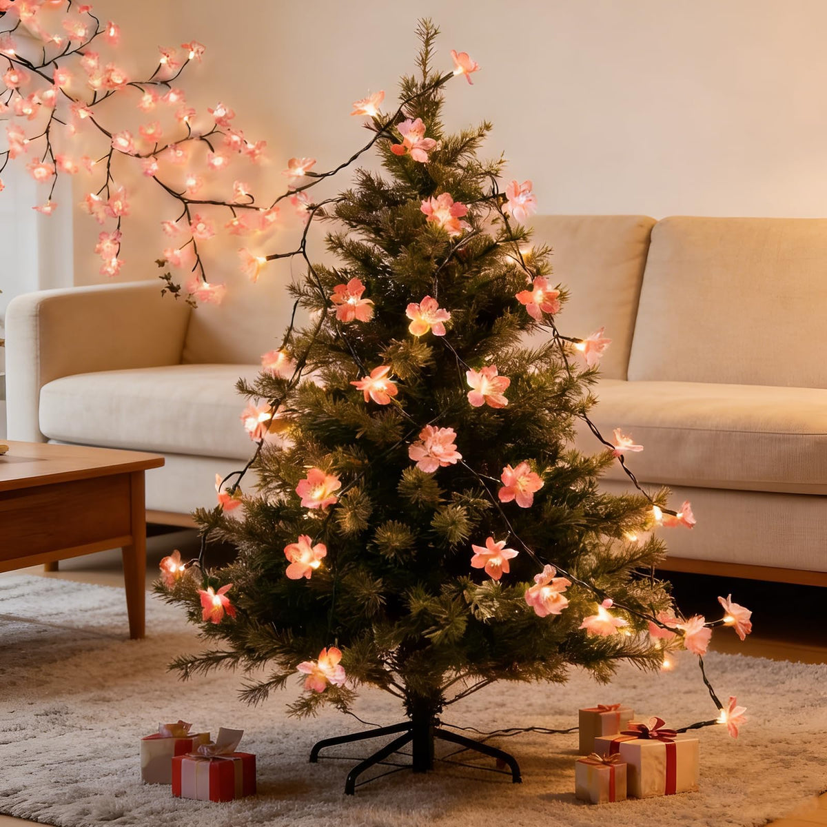 Cherry Tree Branch Lights USB Powered Blossom Branch Decoration Night Lights for Wall,Cherry Enchanted Willow Vine Lights for Bedroom Wall Doors Windows Wedding Christmas Holiday (42 inch (48 Lamps))