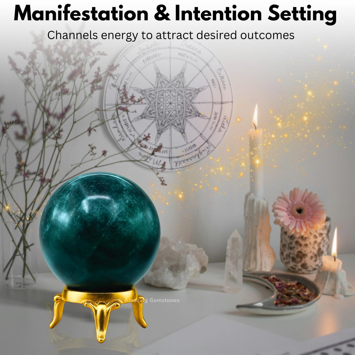 Amazing Gemstone Blue Apatite Crystal Ball with Stand - 2" Inches Crystal Sphere Meditation Balls for Witchcraft and Decorative Balls