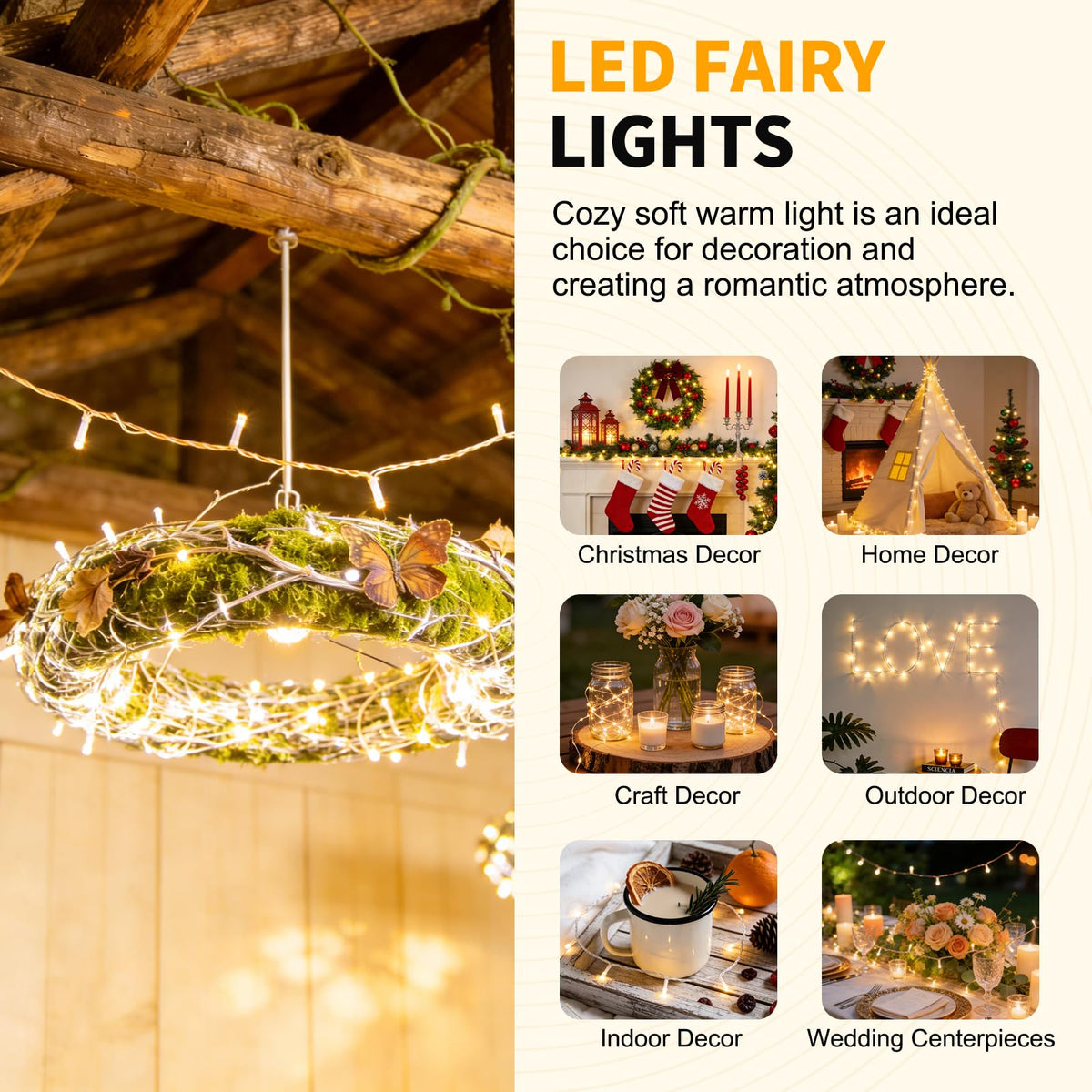 LUMLLSAJI 100 LED Fairy Lights 33 ft LED Twinkle Lights 8 Modes Plug-in with Memory Function White String Light for Bedroom Xmas Tree Wreath Patio Party Spring Outdoor Christmas Decor