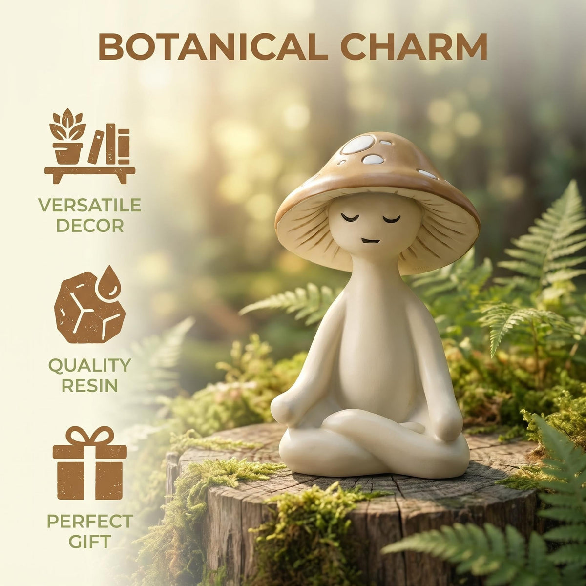 Seyorakus Meditation Mushroom Figurine Resin - Yoga Mushroom Statue for Desk Shelf Garden Decor, Cute Zen Mushroom Sculpture Figurine for Home Office Patio Decoration Gift