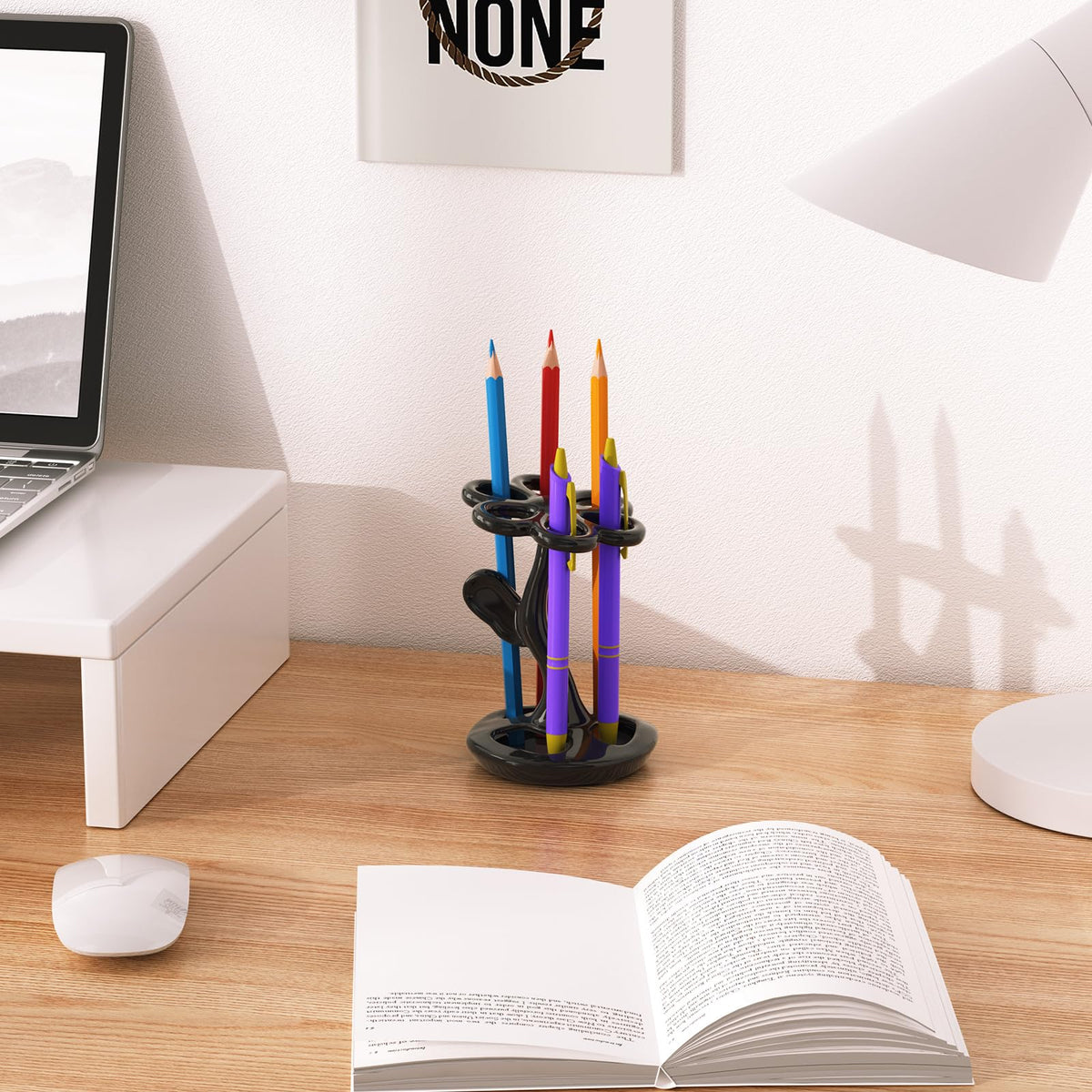 Ceramic Toothbrush Holder, Creative Flower-Shaped Toothbrush Stand for Bathroom, Multifunctional Storage for Toothbrushes & Makeup Brushes, Fits Handles < 0.47 Inches, 3 Colors (Black)