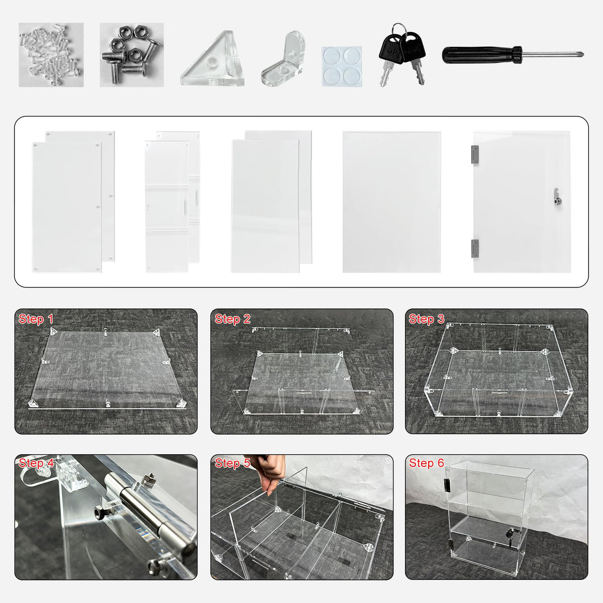 5 Shelf Acrylic Display Case with Lock,Clear Acrylic Box,Retail Display Case for Collectibles,Used to Store Collectibles, Jewelry, valuables, etc.-Safe and Orderly. (Transparent, Layer 5)