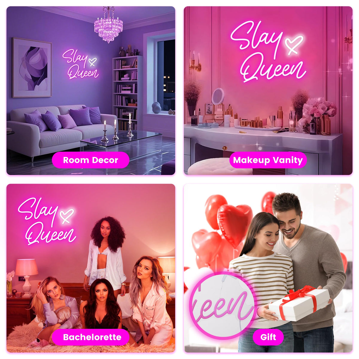 Kavaas Slay Queen Neon Signs 15.3" x 12.6", Pink LED Light Up Signs for Wall Decor | Slay Queen Sign for Girls Bedroom, Bar, Office, Dorms