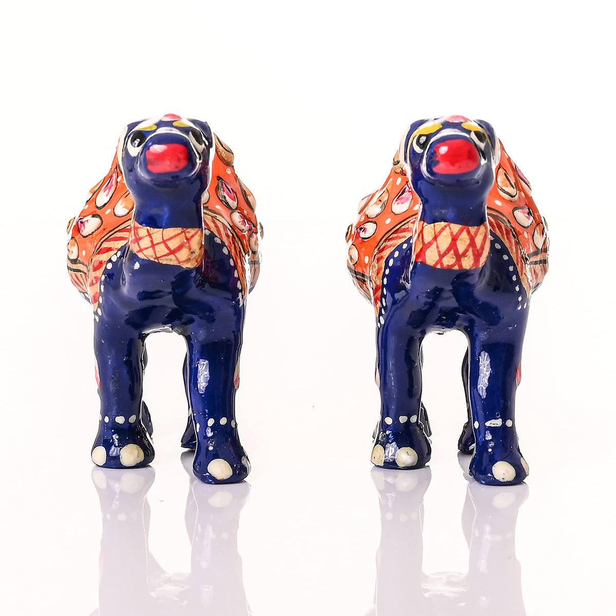 Tarini Gallery Minakari Traditional Indian Rajasthani Décor Hand Painted Statue Sculpture Figurine Festive Decoration Showpiece for Table Home Office and Gifting (Blue Camel Set of 2)