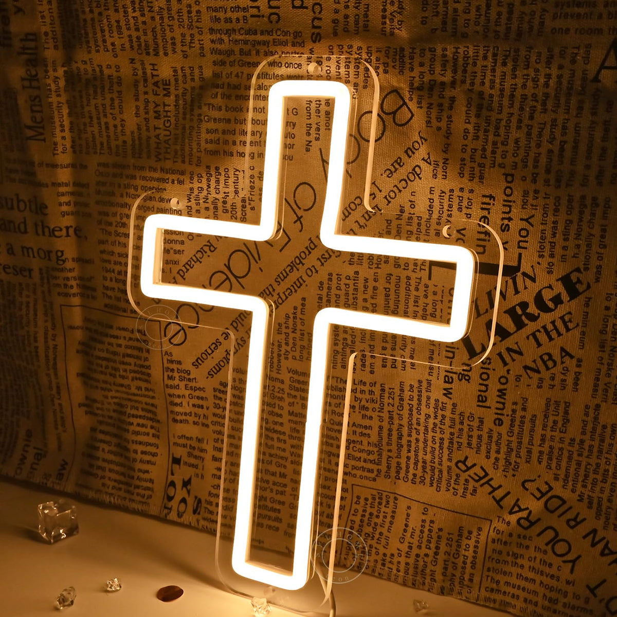 SYLHOME Cross Led Neon Light Sign Kids Bedroom Nursery Wall Sign Decor Christening Baby Shower Wedding Birthday Party Backdrop 11.8" X 8.66" USB