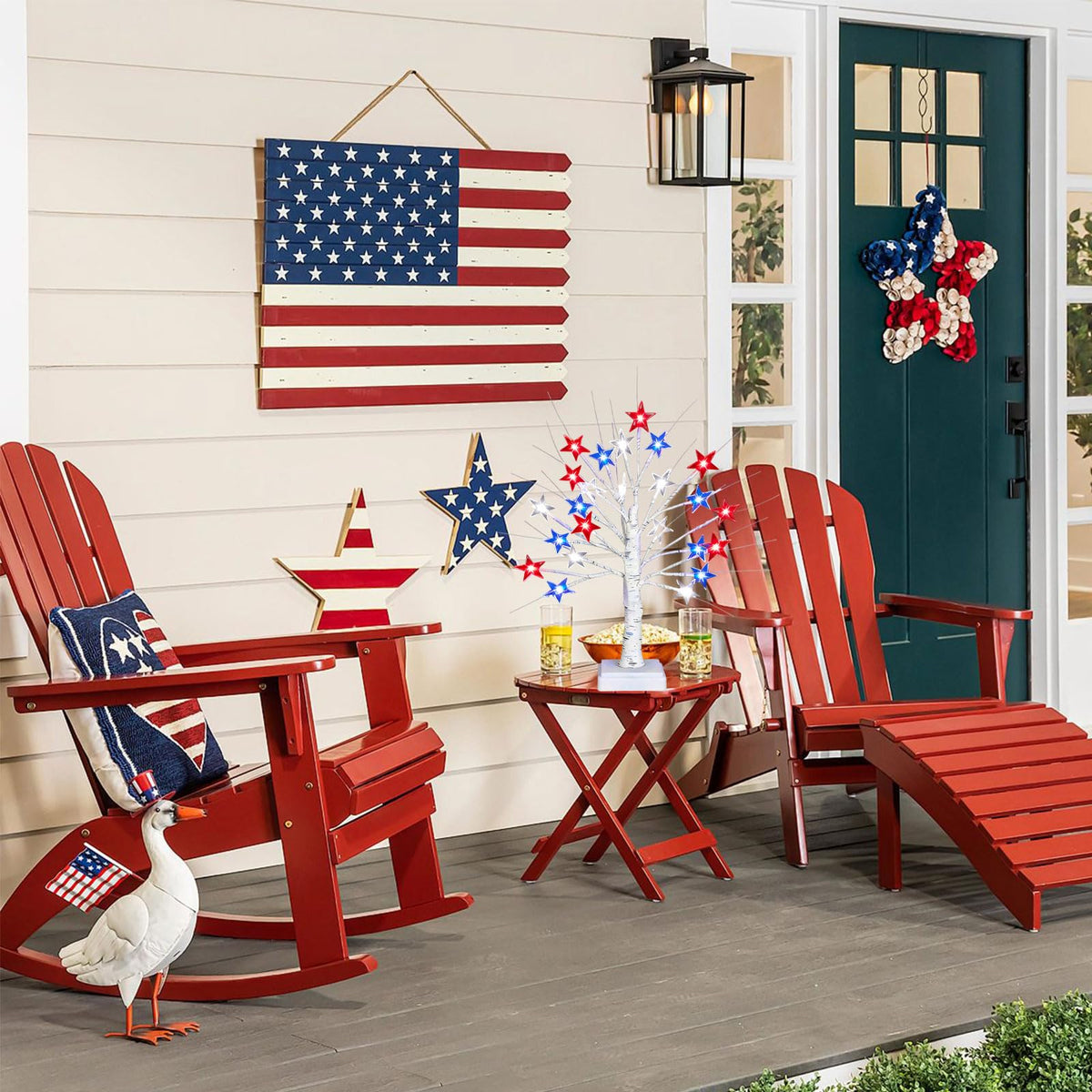 18" 4th of July Patriotic Decorations Tree with 24 LED Red White Blue Star Lights, Independence Day Lighted Tree for Home Party Festival Mantel Centerpiece Decor