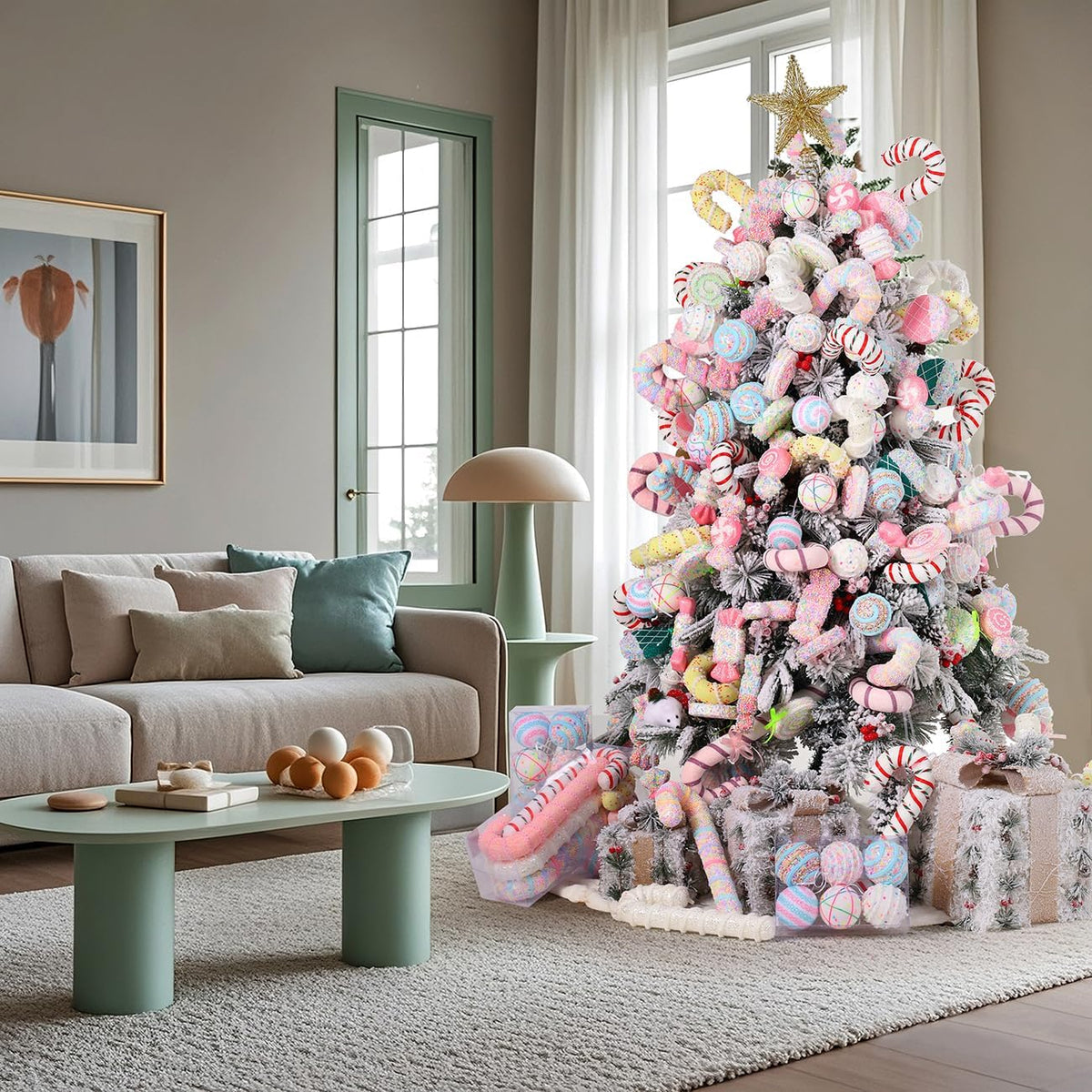 LANGXUN 6pcs Donut Candy Land 2025 Xmas Birthday Party Wedding Suppiles Decoration, Hanging Candy Cane Christmas Tree Décor, Christmas Decorative Hanging Ornaments Crafts