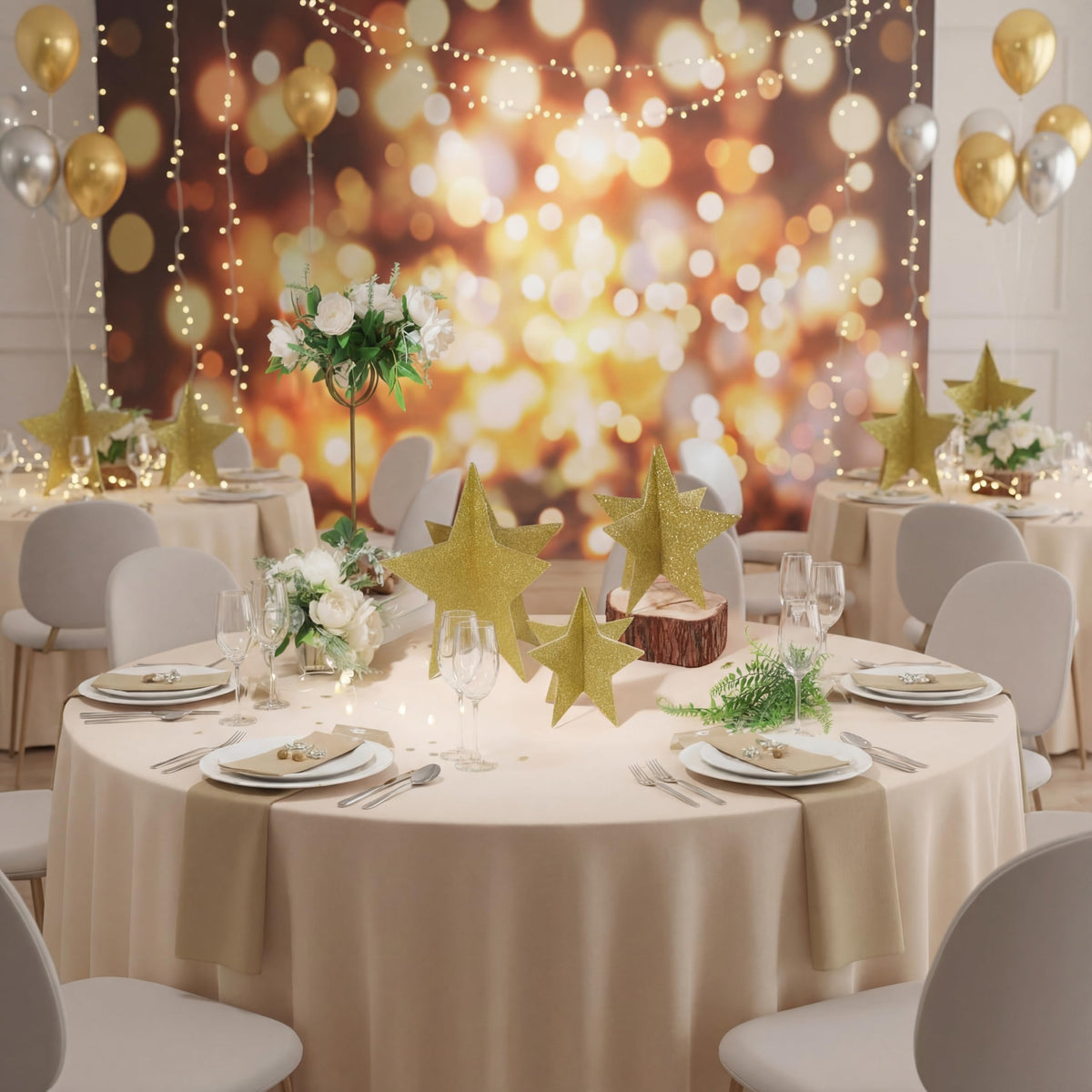 AmazingSpark 9 Pcs Large Star Centerpieces Gold 3D Back to School Star Table Decorations in 3 Sizes 10" 8" 6" for Birthday Party Baby Shower Gathering Ceremony Movie Night Supplies (Glitter Gold)