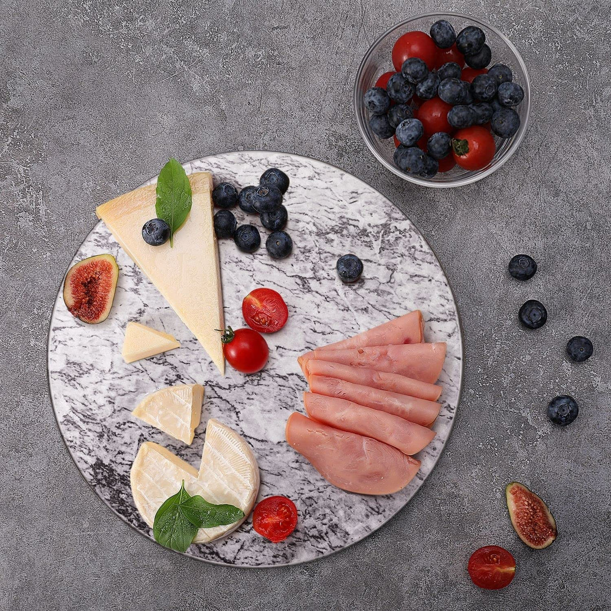 Flexzion Round Marble Cutting Board for Kitchen - 12 Inch Marble Cheese Board Slab for Baking, Charcuterie, Pastry - Non-Stick Heat Resistant Stone Serving Board for Countertop, White
