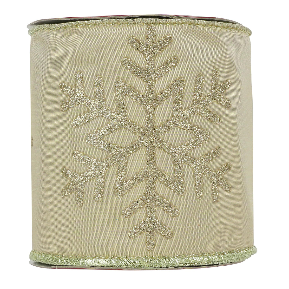 MEEDEE 4 Inch Champagne Gold Snowflake Ribbon Satin Wired Christmas Tree Ribbon with Champagne Glitter Snowflake 10 Yards Champagne Gold Ribbons for Christmas Tree, Garlands, Topper Bow