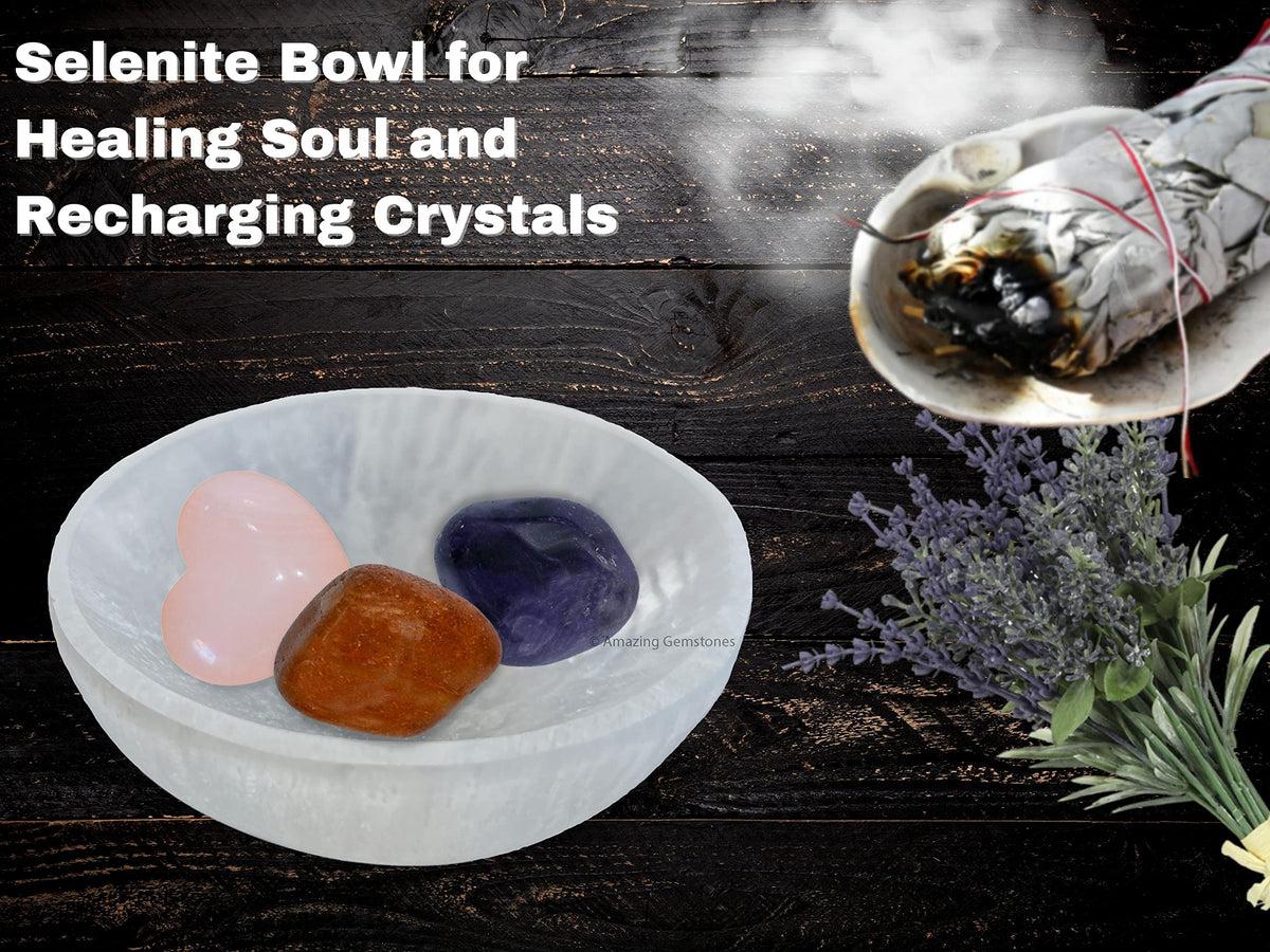 Amazing Gemstone Selenite Bowl - 4" Round Selenite Crystal to Charge your Healing Stones and Crystals - Selenite Charging Plate Bowl
