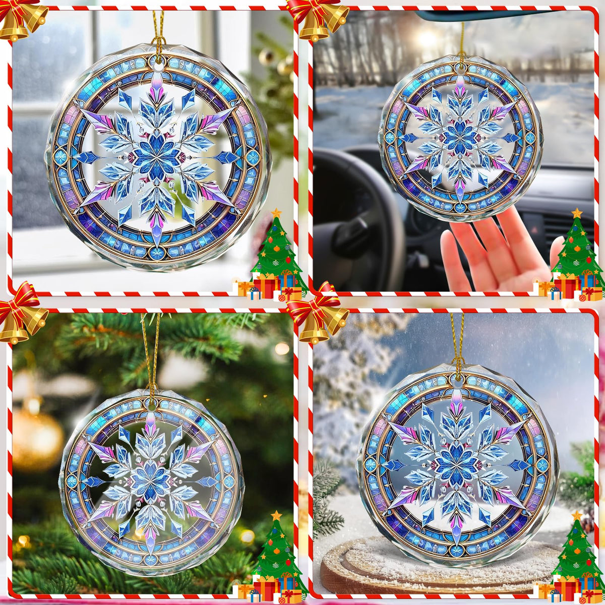 Stained Glass Snowflake Ornament, Snowflake Christmas Tree Ornaments, Gift Exchange Idea