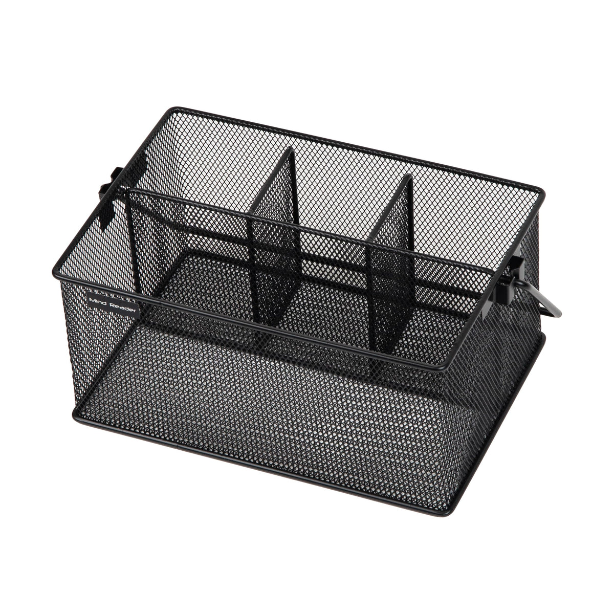 Mind Reader Multi-purpose Storage Caddy with Handle, Desktop Organizer, Cutlery Holder, 4 Compartments, Metal Mesh, Black