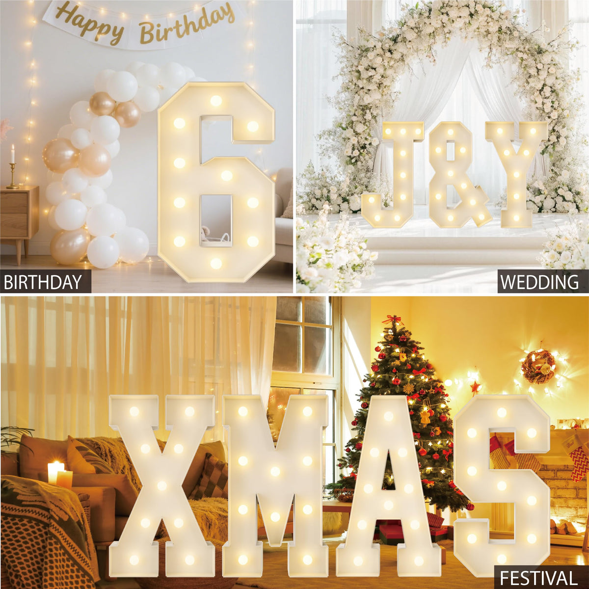 HXWEIYE Large marquee numbers 6, 3FT Big Light Up Number with light, Mosaic Balloon Frame, Pre-Cut Frame Giant Led Numbers for baby shower Birthday Party Bar Graduation Decor (Warm White)