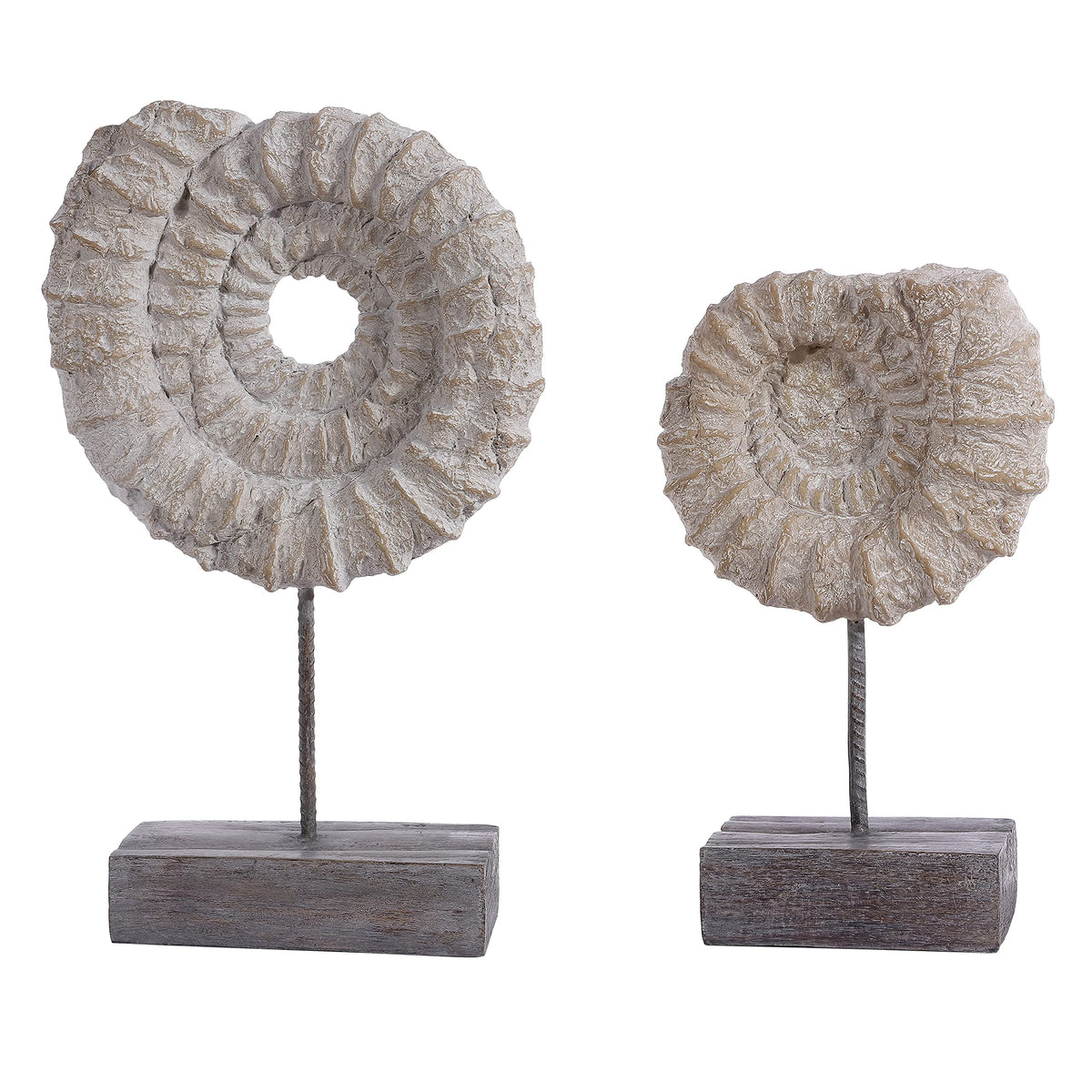 SAFAVIEH Home Collection Lena Nautical Ammonite Shell Table Decor (Set of 2) RDC1207A-SET2, Black/White