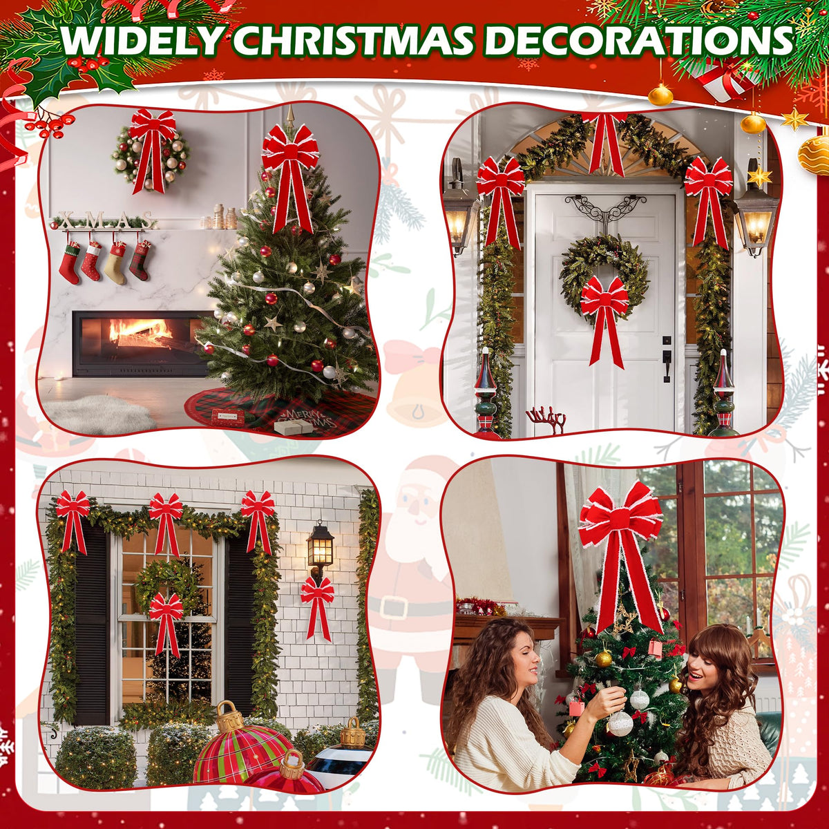 Anyfire Large Red Christmas Bow: 10'' x 21'' Large Christmas Tree Topper Bow Red Velvet Bow with White Edge for Wreath Garland Stair Fireplace Home Indoor Outdoor Xmas Decoration (1 Packs)