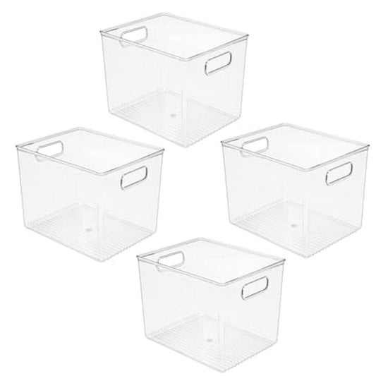 mDesign Plastic Storage Closet Organizer Bin, Container Bin for Entryway, Hallway, Linen, and Coat Closet - Organization for Clothing, Blankets, Toys, and Accessories, Ligne Collection, 4 Pack, Clear