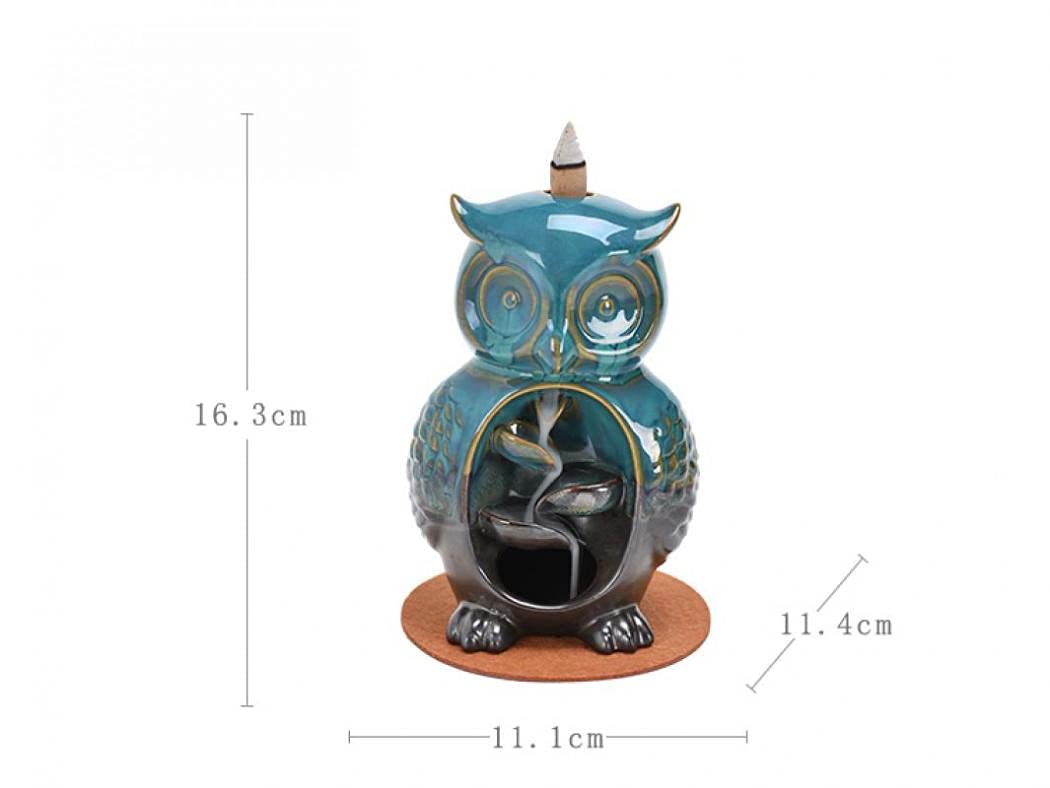 Backflow Incense Burner Holder Owl Shape Waterfall Porcelain Incense Holder Home Decor with Incense Cone Sticks Holder Incense Sticks Backflow Incense Cones Mat Tweezer Gift Set