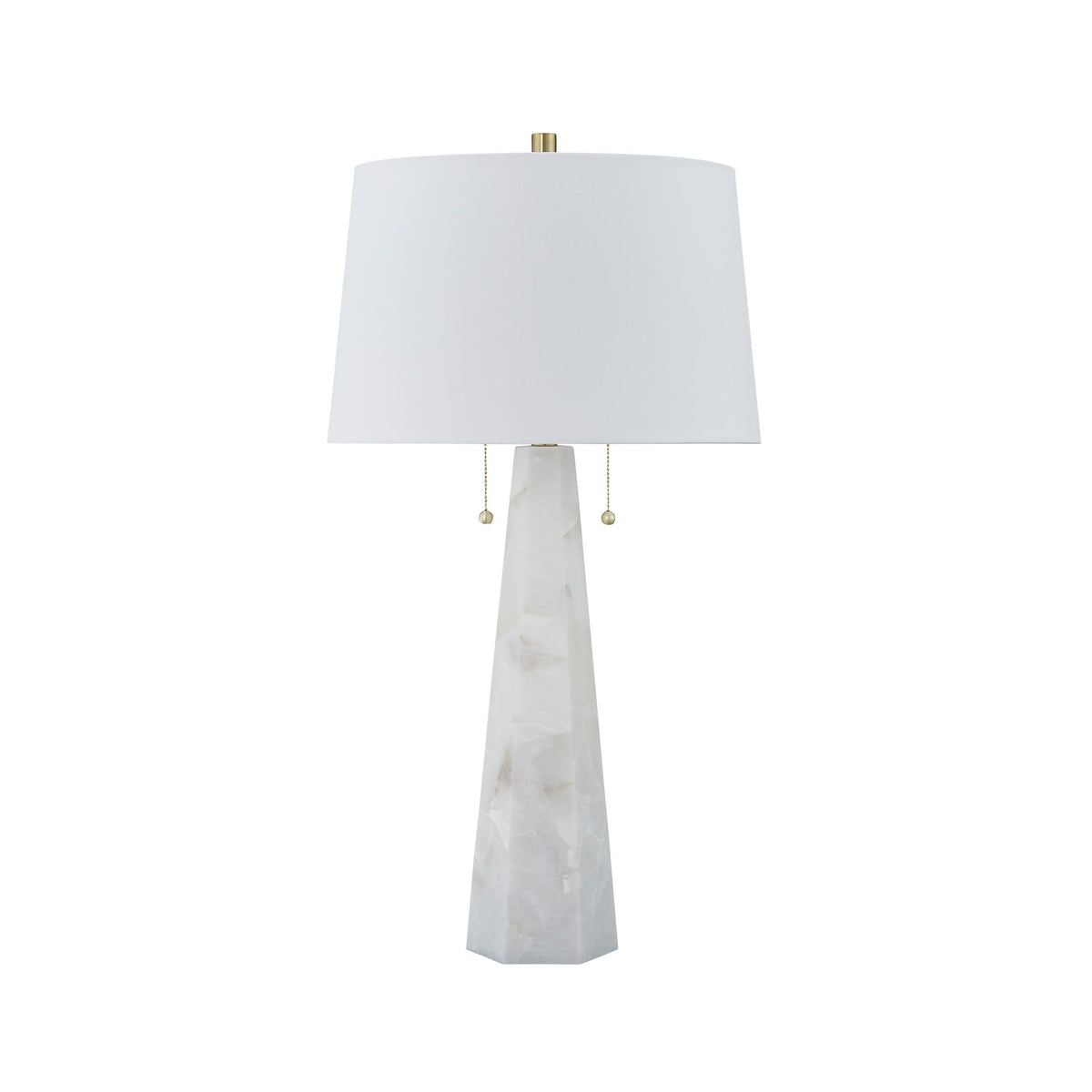 Signature Design by Ashley Laurellen Contemporary Table Lamp with 2 Sockets and Pull Chain Switch, Fabric Shade, Resin and Alabaster, 23.25" High, White