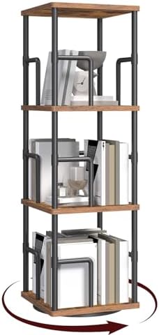 MAHANCRIS 3-Tier Rotating Bookshelf, Freestanding Corner Bookshelf, 360°