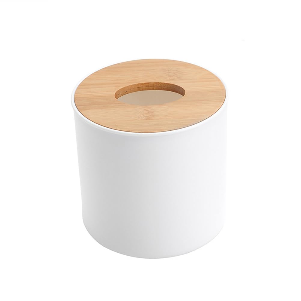 Cabilock Round Tissue Box Cover - Wooden Toilet Paper Holder Case and Facial Tissue Dispenser for Bathroom, Kitchen, Living Room (Boho Decor, 2Pcs)
