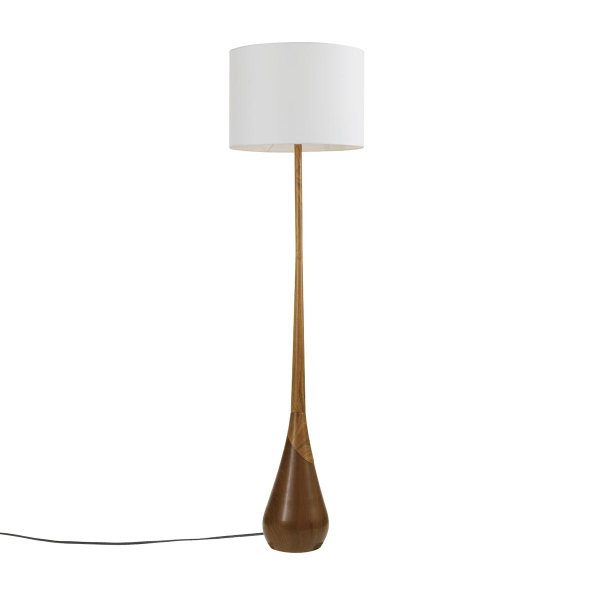 Globe Electric Novogratz x Globe Harrington 65" Floor Lamp, 2-Tone Faux Wood Base, White Fabric Shade, Socket Rotary Switch 67225