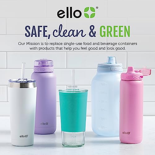 Ello Ellies 16oz Plastic Kids Water Bottle with Straw and Built-in Carrying Handle and Leak-Proof Locking Lid for School backpack, Lunchbox and Outdoor Sports, Cat