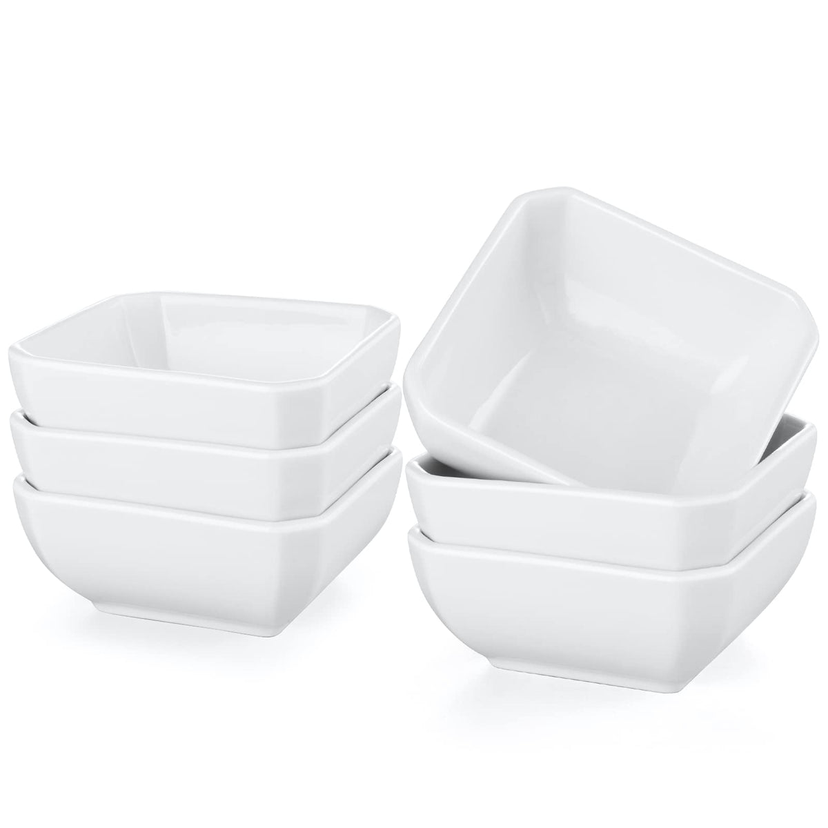 Yedio 3 Oz Square Dip Bowls Set of 6, White Ceramic Dipping Sauce Dishes, Mini Condiment Bowls for Soy Sauce, Sushi, BBQ, Ketchup, Vinegar, Party & Daily Use