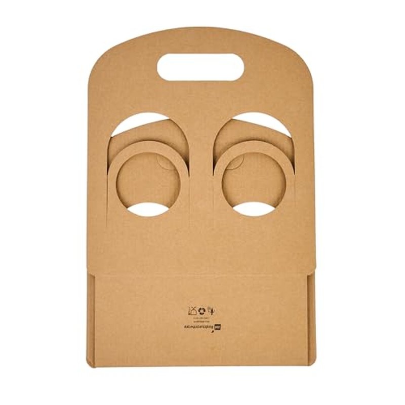 Restaurantware Bio Tek Drink Carriers 100 Disposable Cup Carriers With Handles - Holds 2 Cups For Delivery Or To Go Kraft Paper Drink Holders Built-In Handle Fits Multiple Beverages