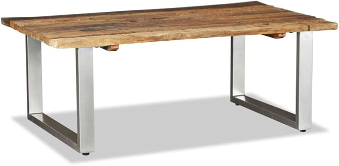 Multicolor Solid Reclaimed Wood Coffee Table, Industrial Wrought Iron Frame