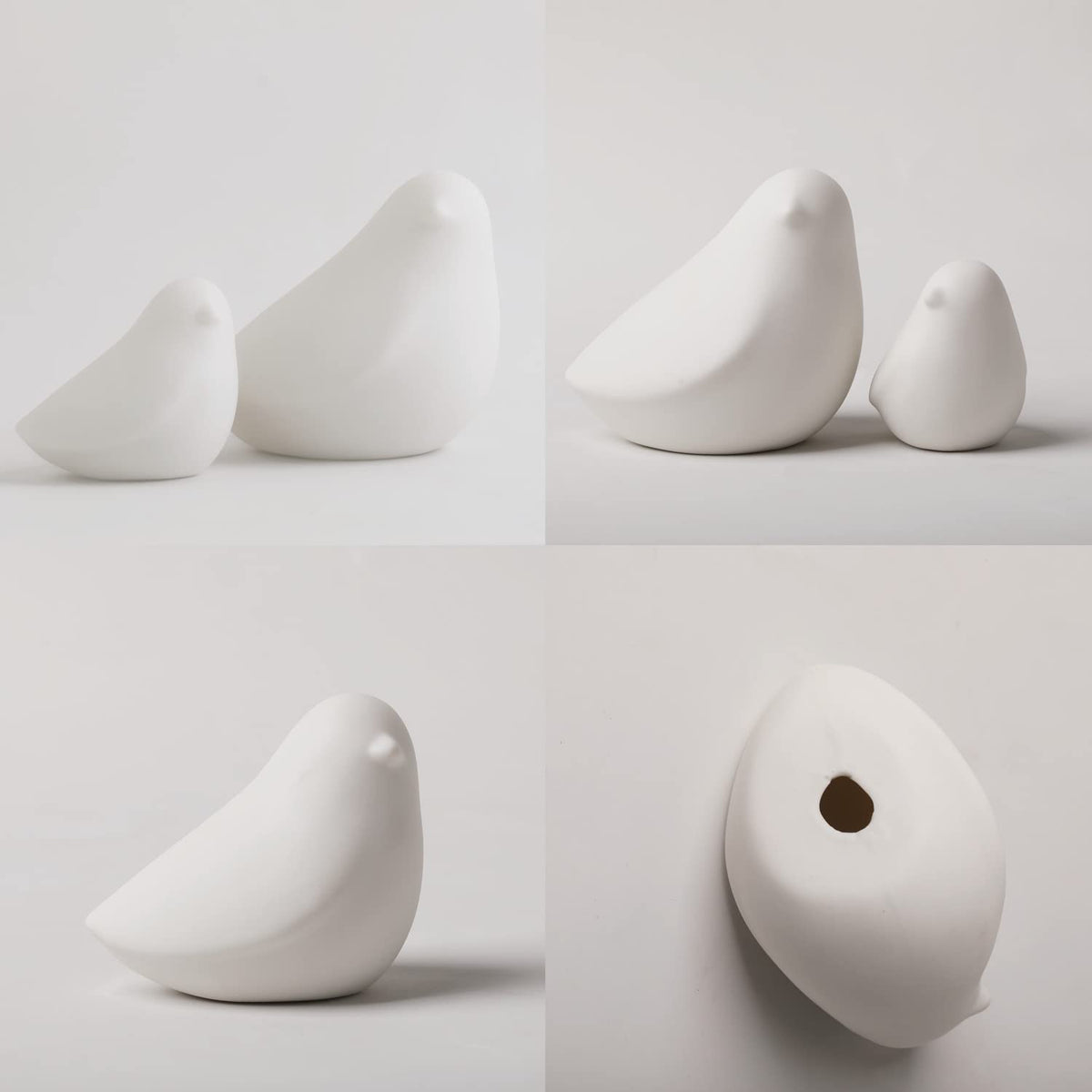 GOODSTART Ceramic Birds Figurines Small Birds Statues for Living Room, Bookshelf, TV Stand, A Set of 2 White Porcelain Pigeons for Christmas Decorations, Modern Home Decor for Shelves