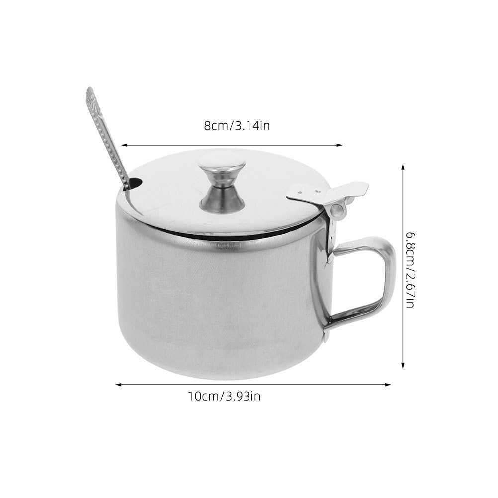 DEARMAMY Stainless Steel Sugar Bowls Set with Lid and Spoon 3-Piece Multipurpose Kitchen Countertop Containers for Sugar Salt Pepper Spices 3.93X3.14X2.67 Inch