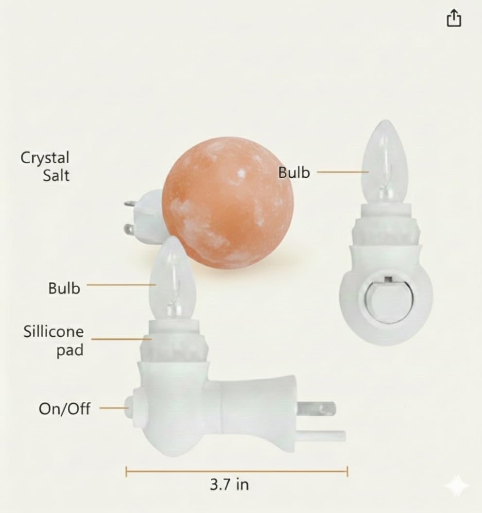NatureBoost Himalayan Pink Salt Night Light Round (1 Pack) Natural Crystal Decorative Ambient Plug-in Night Lights with Warm Amber Glow for Bedroom, Bathroom, Nursery & Home Décor