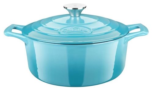 La Cuisine Enameled Cast Iron Dutch Oven Casserole Dish Pot with Lid, 5 QT 10.2" /26cm Dia. Internal Matt Black Enamel Coating for bread baking,Teal Enamel Finish Exterior, Oven Safe up to 500° F