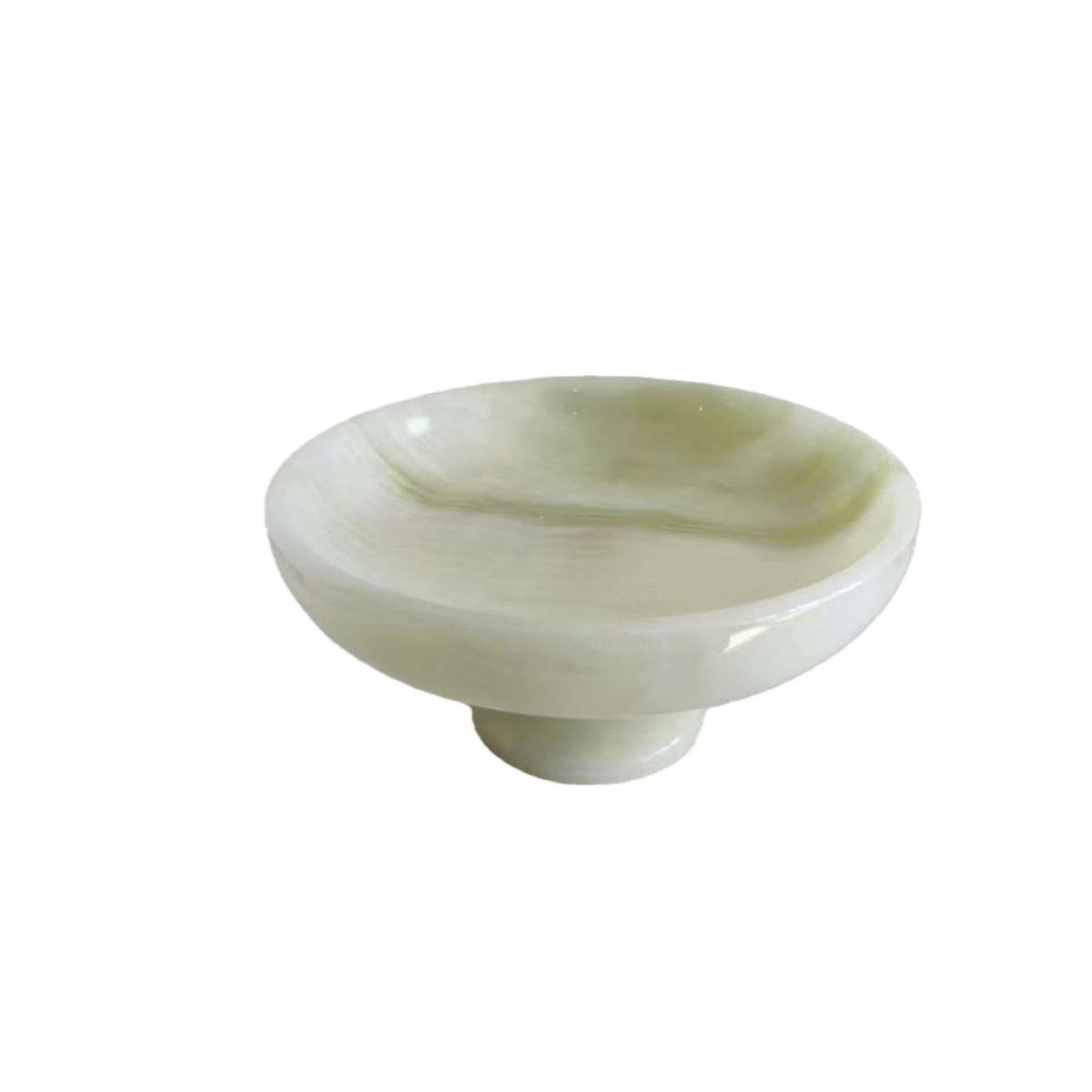 SourcTrek Hand-Carved Natural Jade Onyx Centerpiece — Artisan Serving Tray with Sculpted Pedestal, Luxury Home Decor for Dining Table & Living Room (Light Sage Green)
