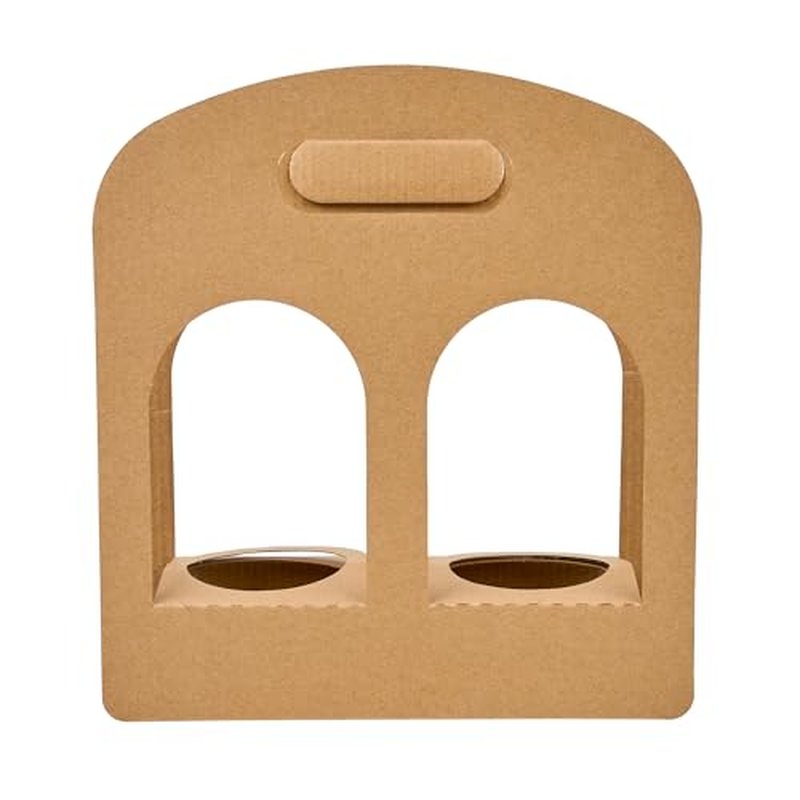 Restaurantware Bio Tek Drink Carriers 100 Disposable Cup Carriers With Handles - Holds 2 Cups For Delivery Or To Go Kraft Paper Drink Holders Built-In Handle Fits Multiple Beverages