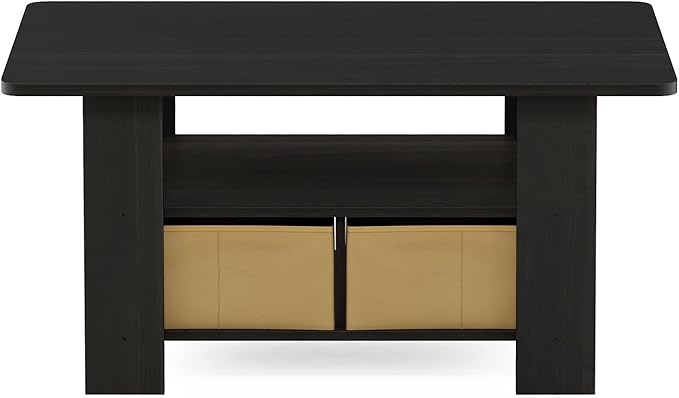 Furinno Coffee Table with Bins, Espresso/Brown