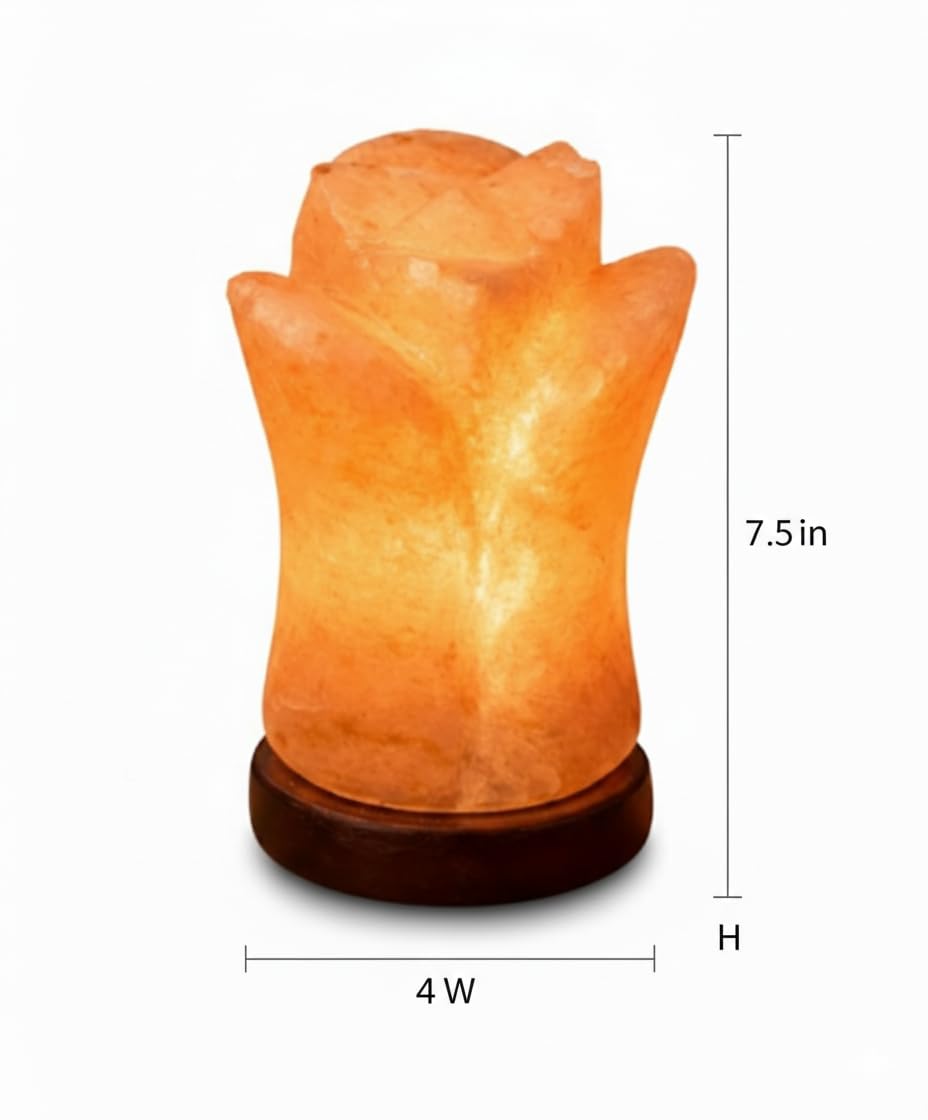 NatureBoost Himalayan Pink Salt Lamp – Flower Shape – Hand-Carved Natural Crystal Salt Rock with Wooden Base Ideal Gift & Home Décor