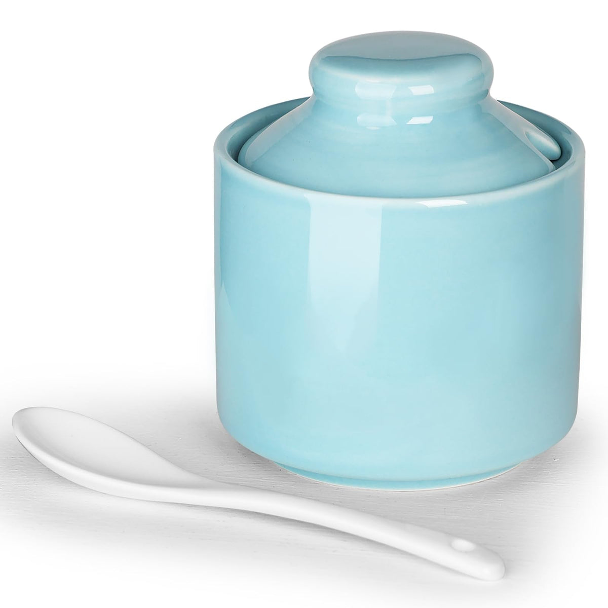 HAOTOP 8 oz Sugar Bowl with Lid and Spoon,Ceramic Sugar Jar Sugar Dispenser Sugar Container Coffee Bar Accessories, Kitchen Countertop Canisters (Turquoise)
